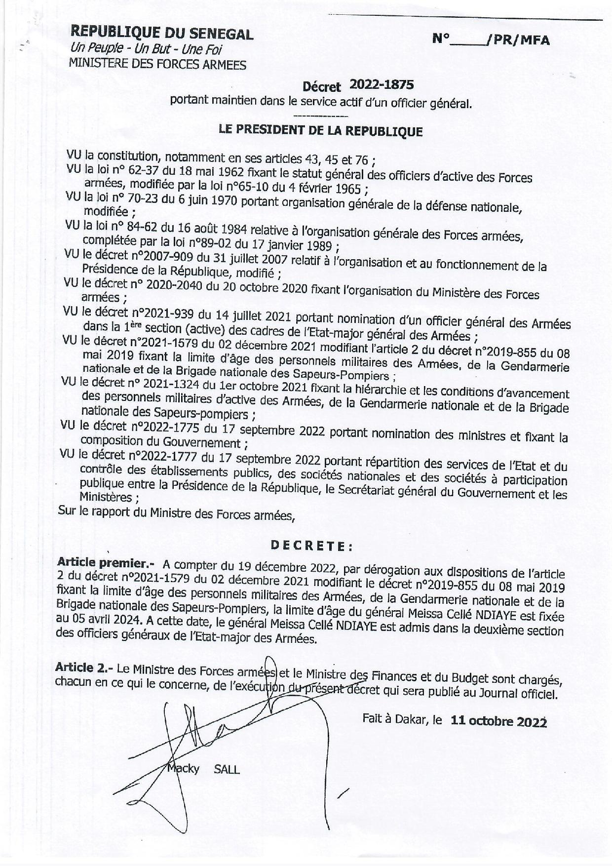 Sécurité : Macky Sall opère quelques réaménagements dans l'Armée Nationale (Documents)