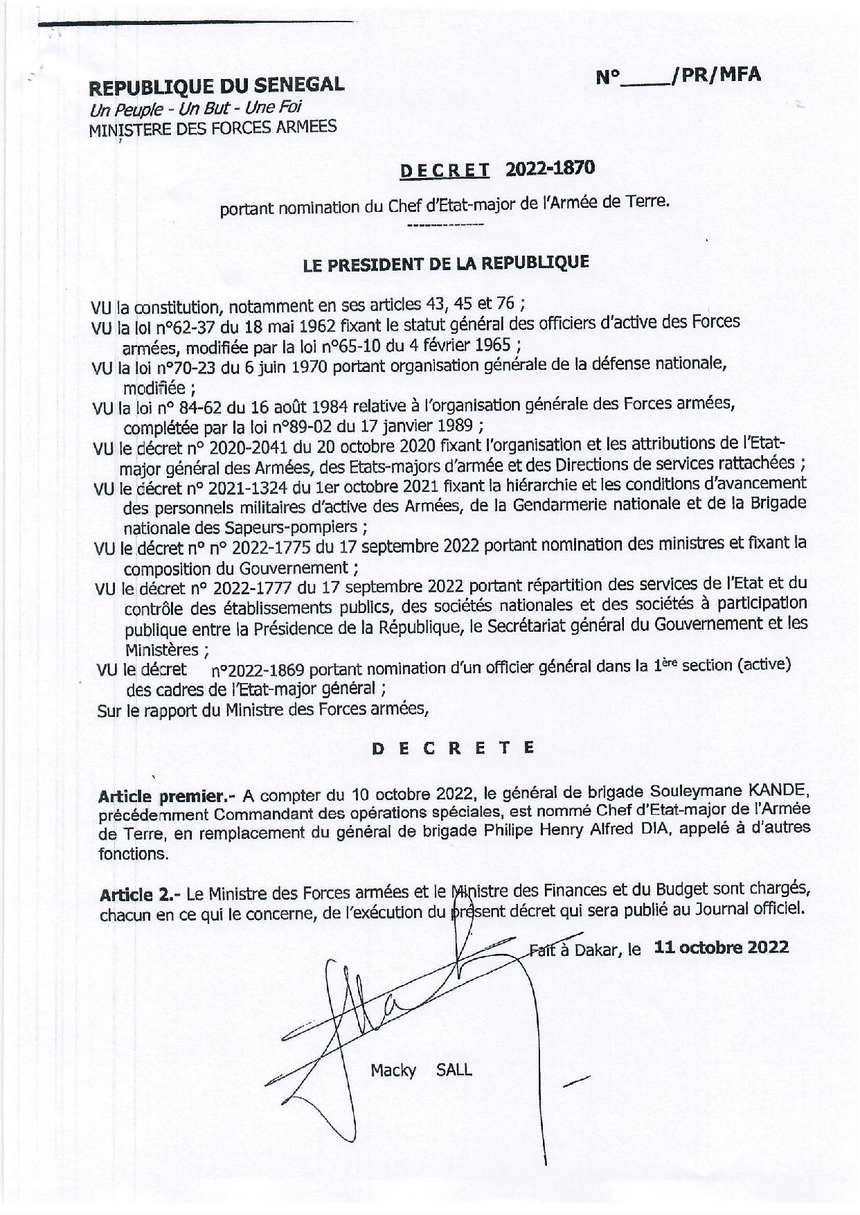 Armée : Le Colonel Kandé quitte le commandement des opérations spéciales pour... (Document)