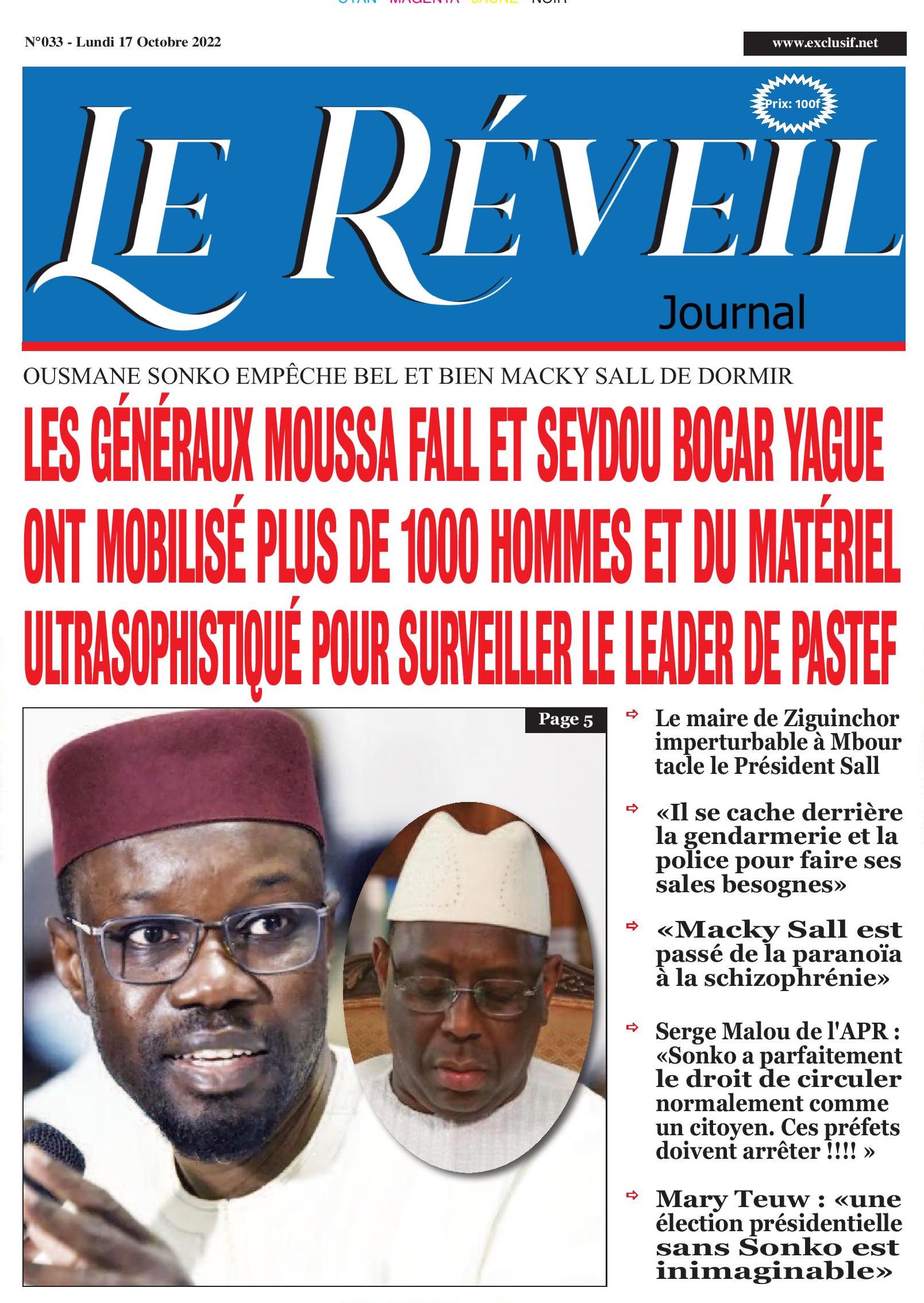 Le Quotidien "Le Réveil" du Lundi 17 Octobre 2022