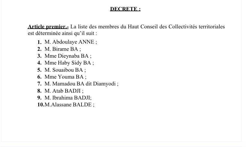 Haut Conseil des Collectivités Territoriales : Voici  la liste des 150 nouveaux membres