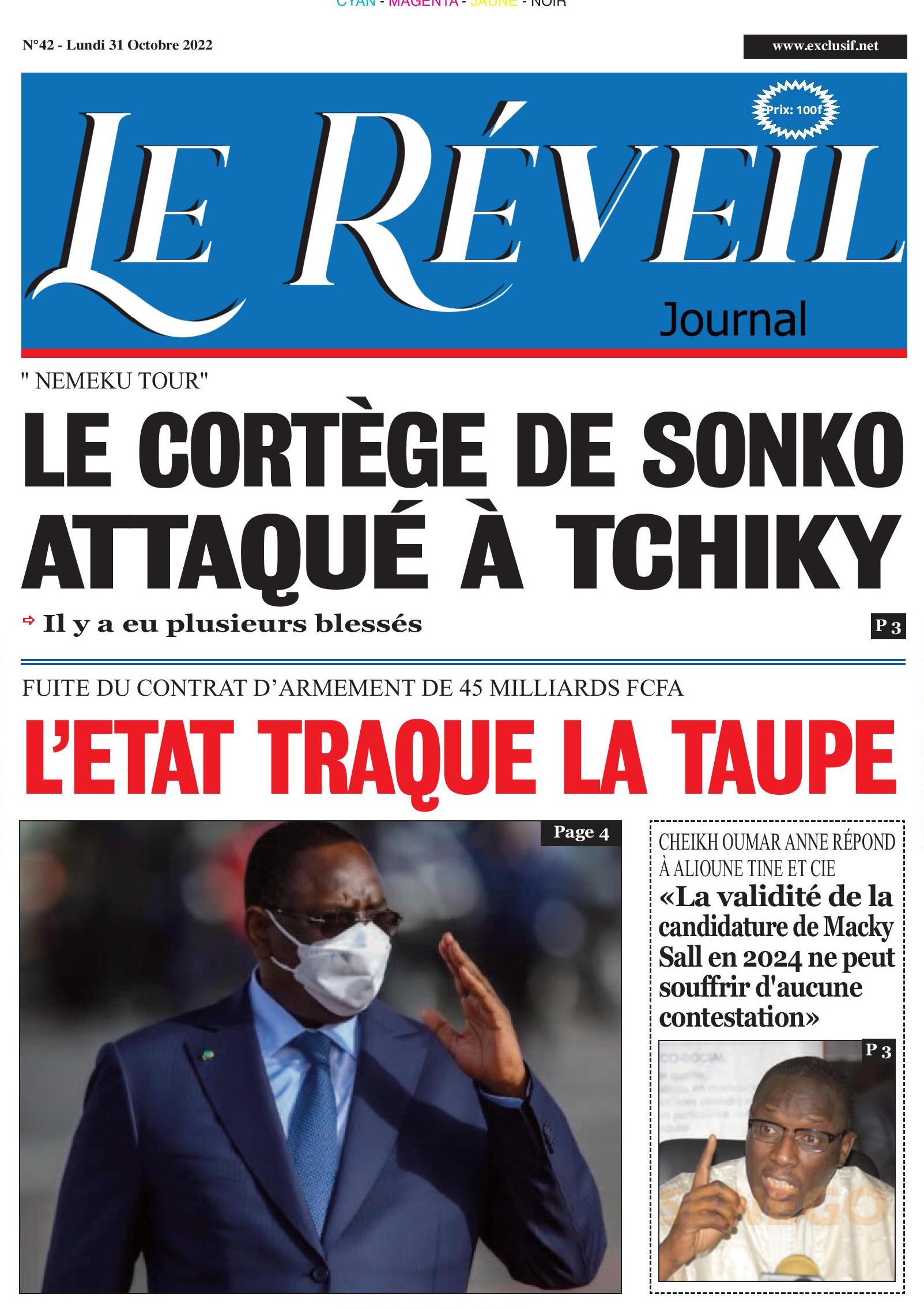 Le Quotidien "Le Réveil" du Lundi 31 Octobre 2022