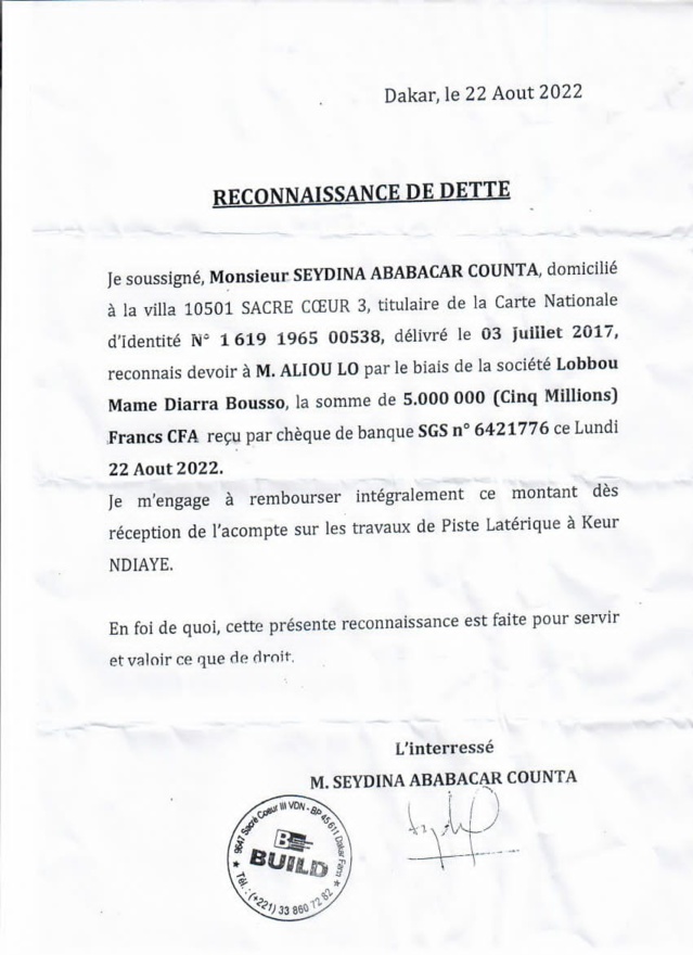 Construction de la piste latérique, tronçon "Kelle Gueye - Keur Ndiaye Sam" : La société "build" rétablit la vérité !