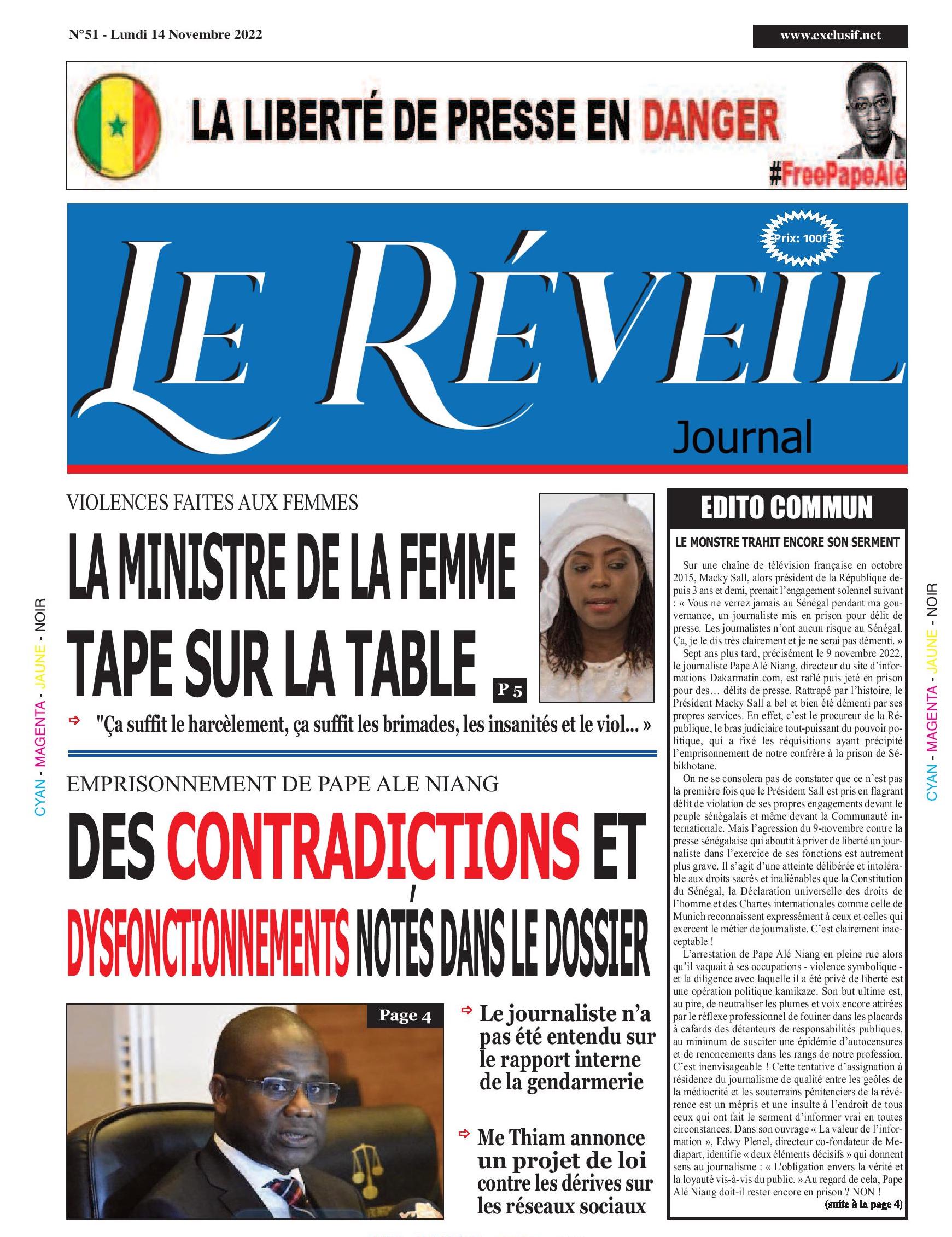 Le Quotidien "Le Réveil" du Lundi 14 Novembre 2022