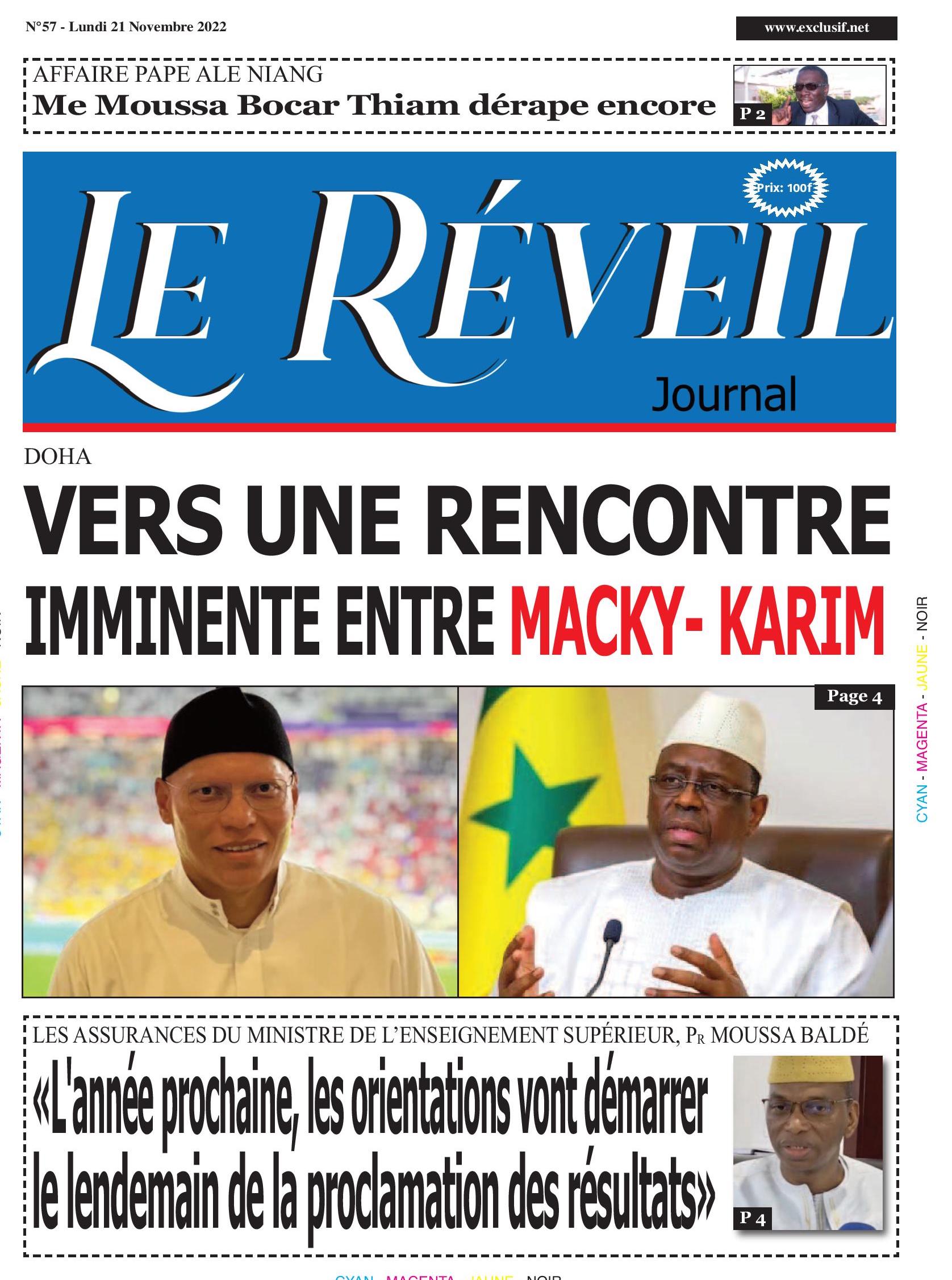 Le Quotidien "Le Réveil" du Lundi 21 Novembre 2022