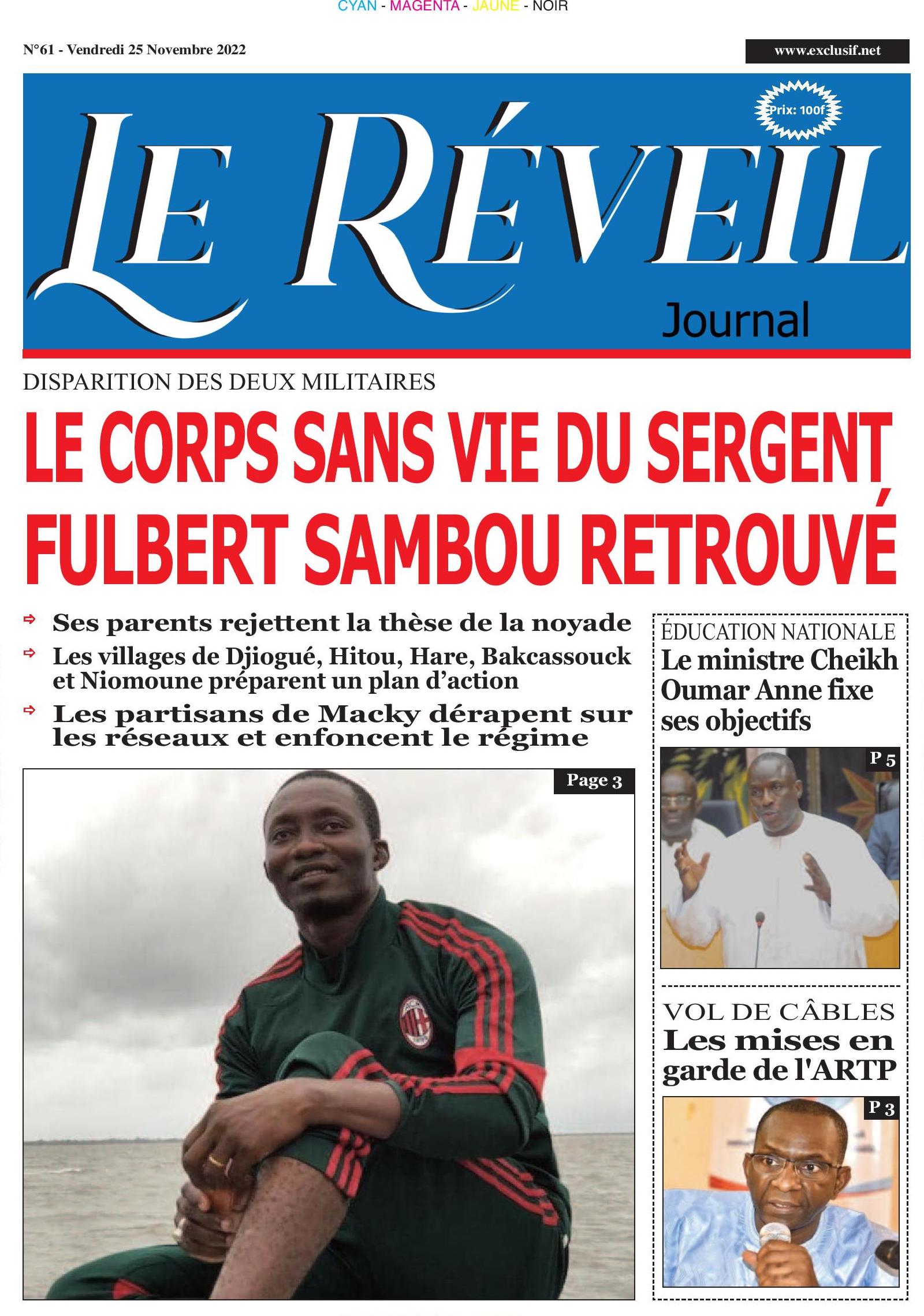 Le Quotidien "Le Réveil" du Vendredi 25 Novembre 2022