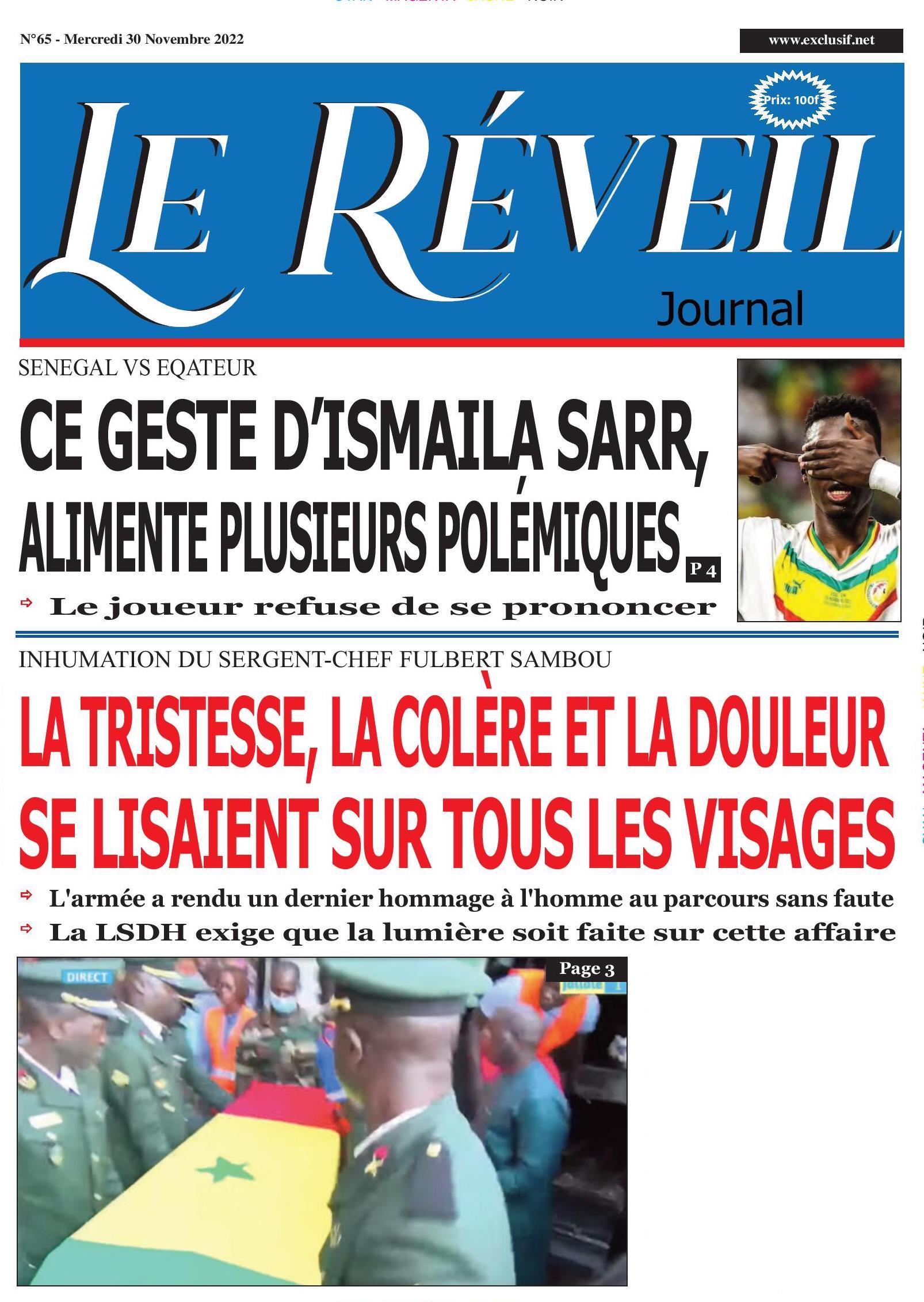 Le Quotidien "Le Réveil" du Mercredi 30 Novembre 2022