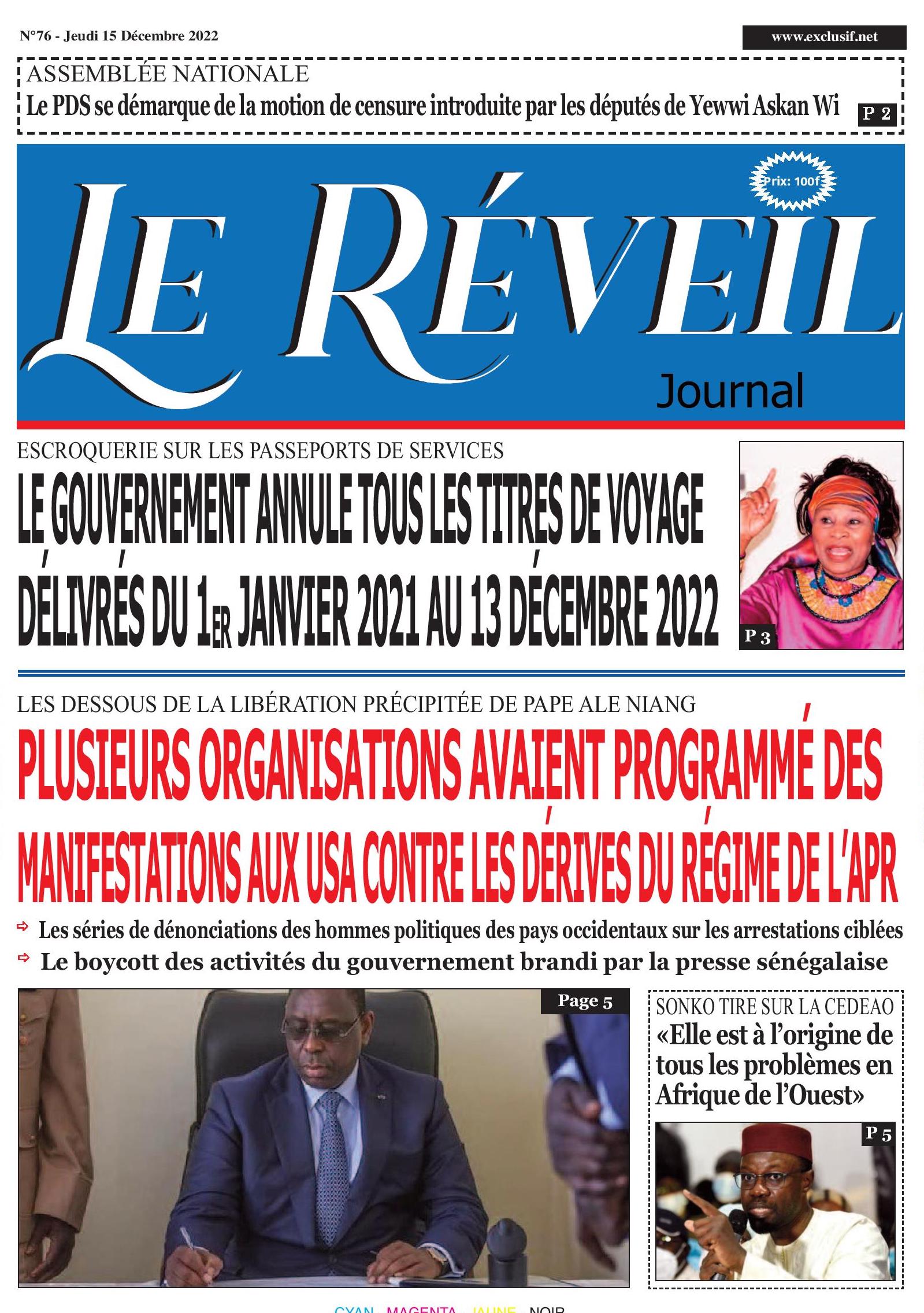 Le Quotidien "Le Réveil" du Jeudi 15 Décembre 2022