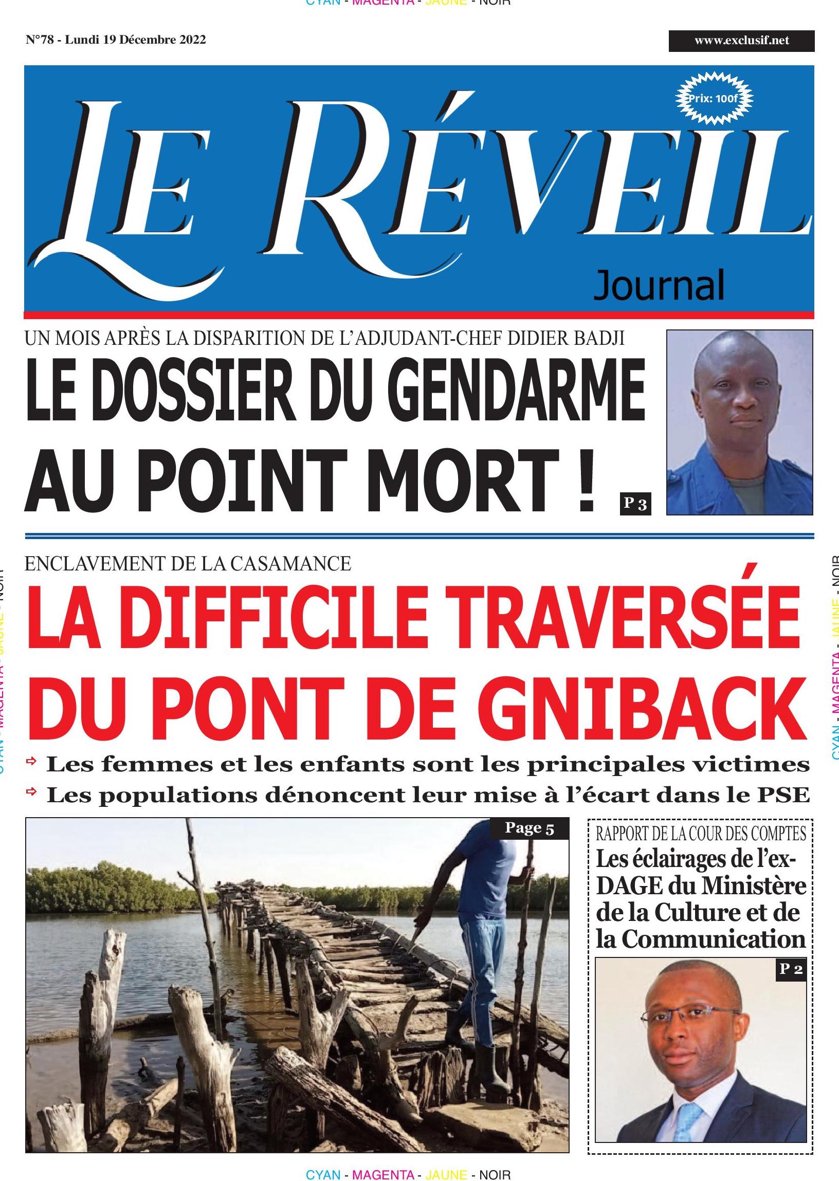 La "UNE "du Quotidien "Le Réveil" du 19 Décembre 2022