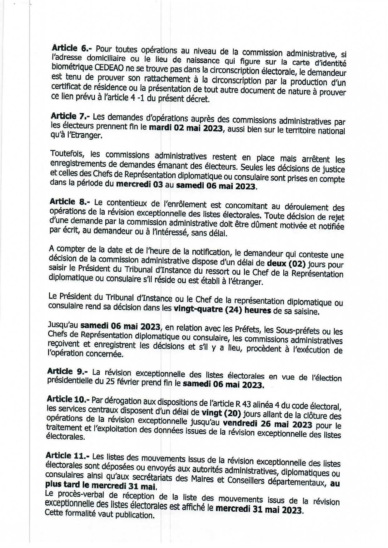 Présidentielle 2024: Révision exceptionnelle des listes électorales du 06 avril au 06 mai 2023