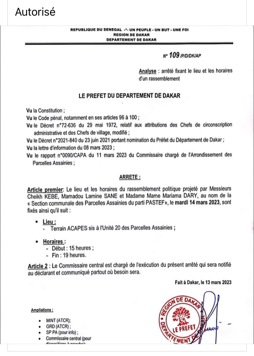 Parcelles-Assainies : Le préfet autorise le Giga meeting de "Yewwi Askan Wi"