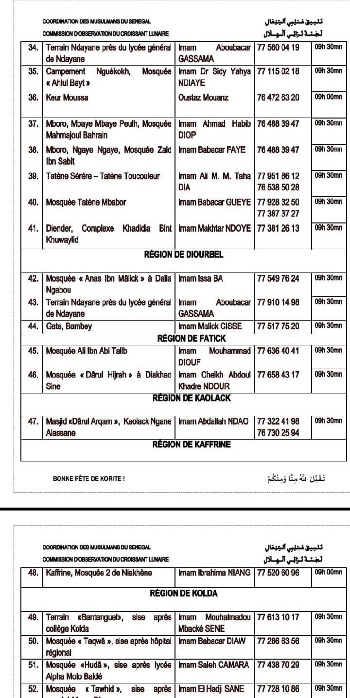  Korité 2023 : Voici les lieux de prière pour la célébration de ce vendredi