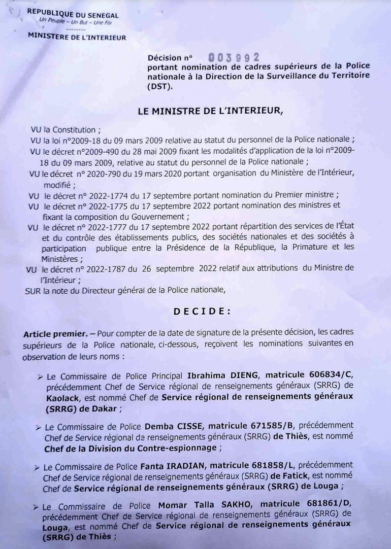 Antoine DIOME chamboule les Renseignements Généraux (DOCUMENTS)