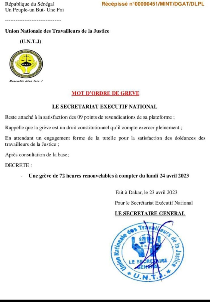 JUSTICE : l'UNTJ décrète (encore) une grève totale de 72 heures renouvelables