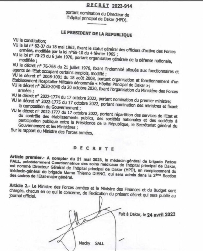 Hôpital Principal de Dakar : Le médecin-général de brigade Fatou Fall prend la Direction 