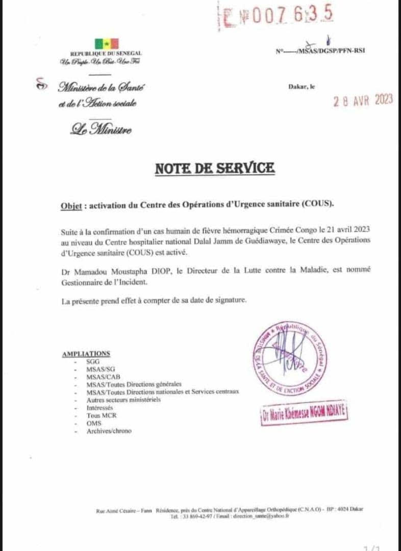 Dakar : Un cas de fièvre hémorragique Crimée-Congo détecté dans un hôpital