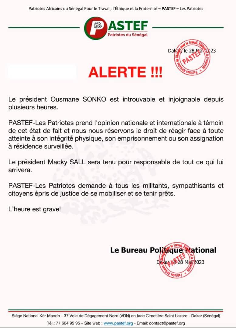 "Ousmane Sonko introuvable" : Pastef mobilise ses militants et sympathisants