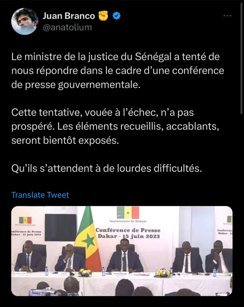 Juan Branco prévient les membres du gouvernement : "Qu’ils s’attendent à de lourdes difficultés..."