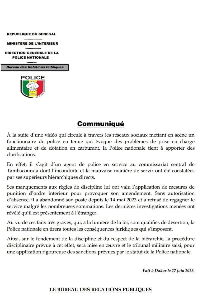 Sortie d'un flic contre la gestion de Macky : Les précisions de la Direction de la Police 