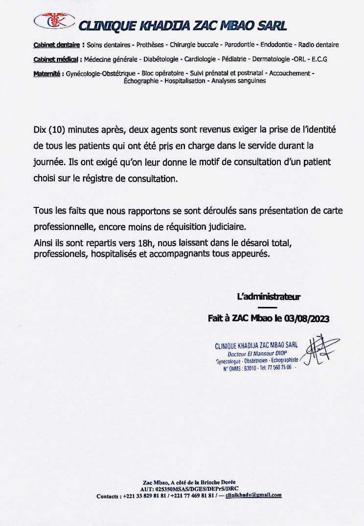  Clinique Khadija  Zac Mbao:  la police fait une descente musclée et arrête trois patients...