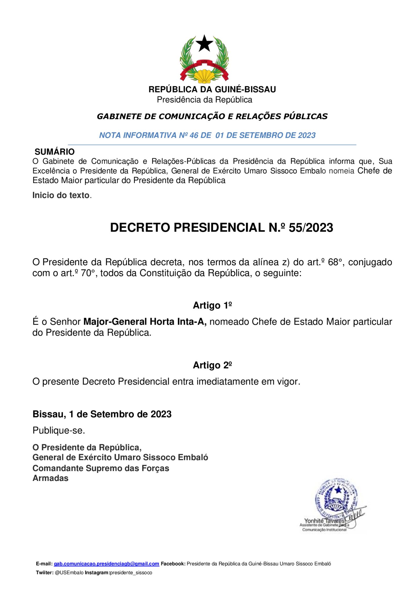 Guinée BISSAU : Le Président Embaló renforce sa sécurité et remanie l'armée