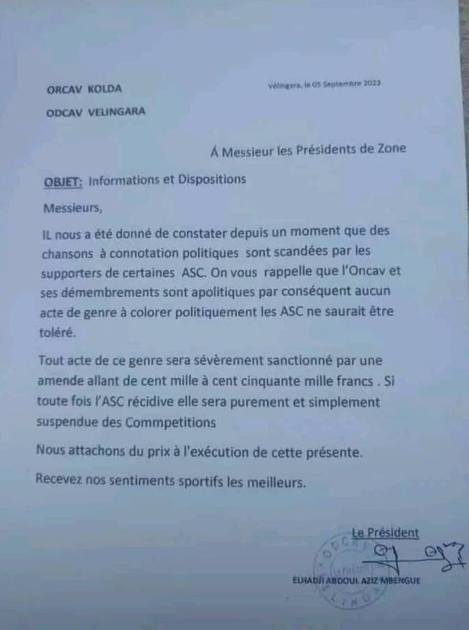 Des chants dédiés à Ousmane Sonko interdits dans les stades (Odcav)