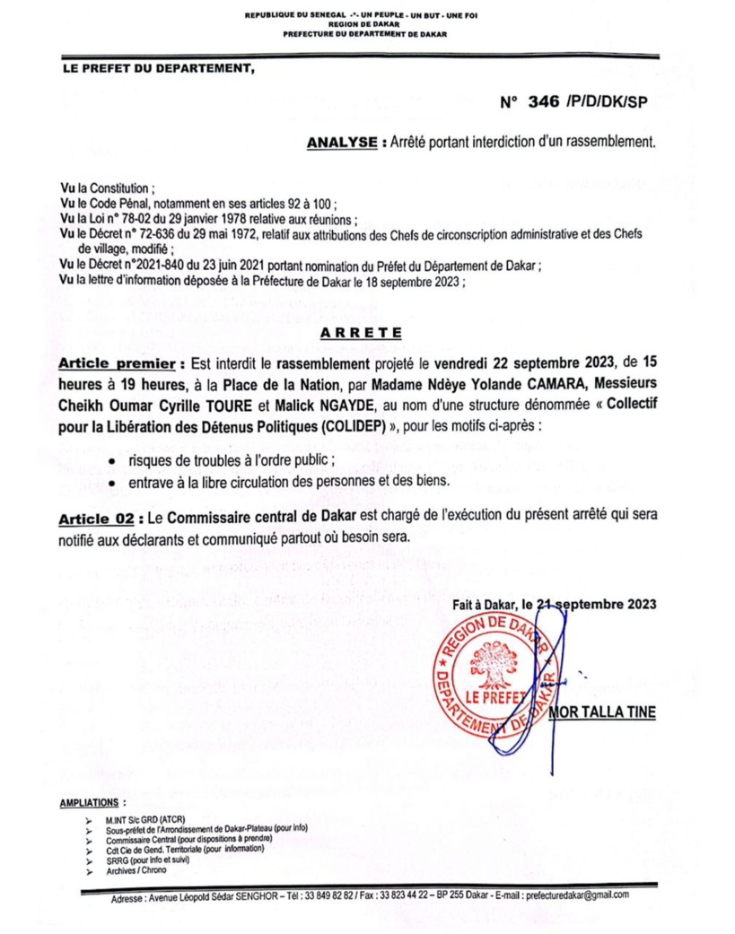 Dakar : Nouvelle interdiction du rassemblement du F24 prévu ce vendredi