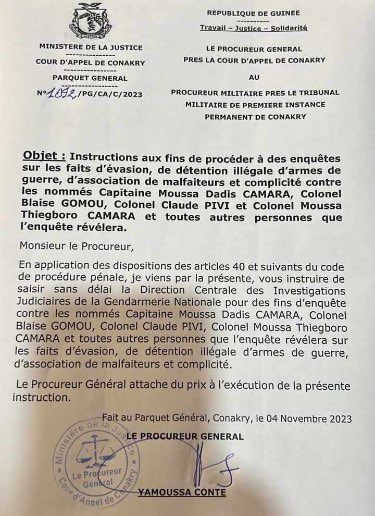  Dadis Camara extrait de prison par un commando armé : Le procureur général ordonne l’ouverture d’une enquête 