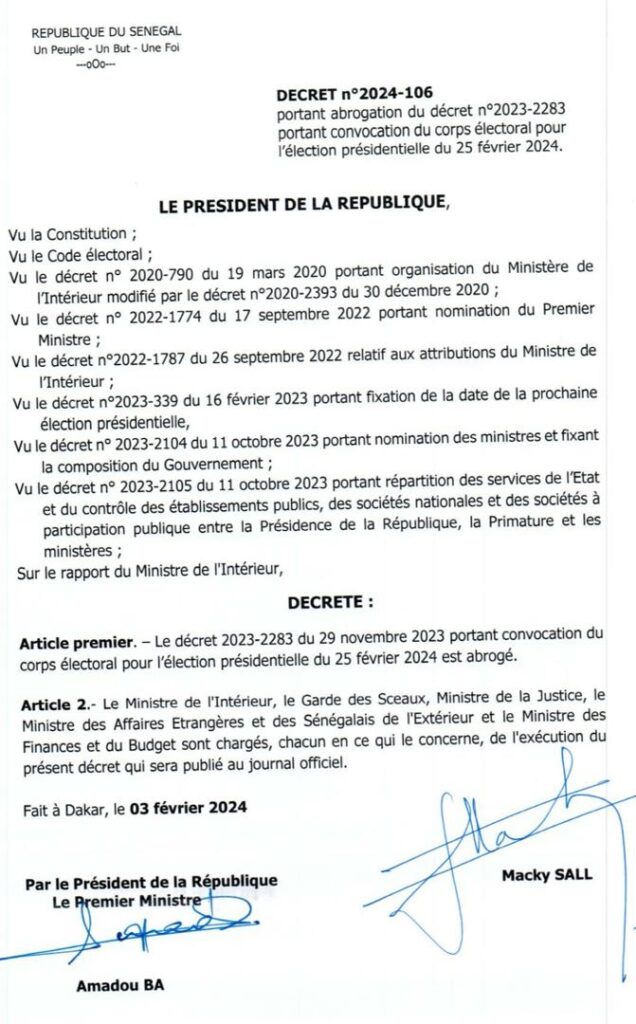  Amadou Ba signe le report de la présidentielle