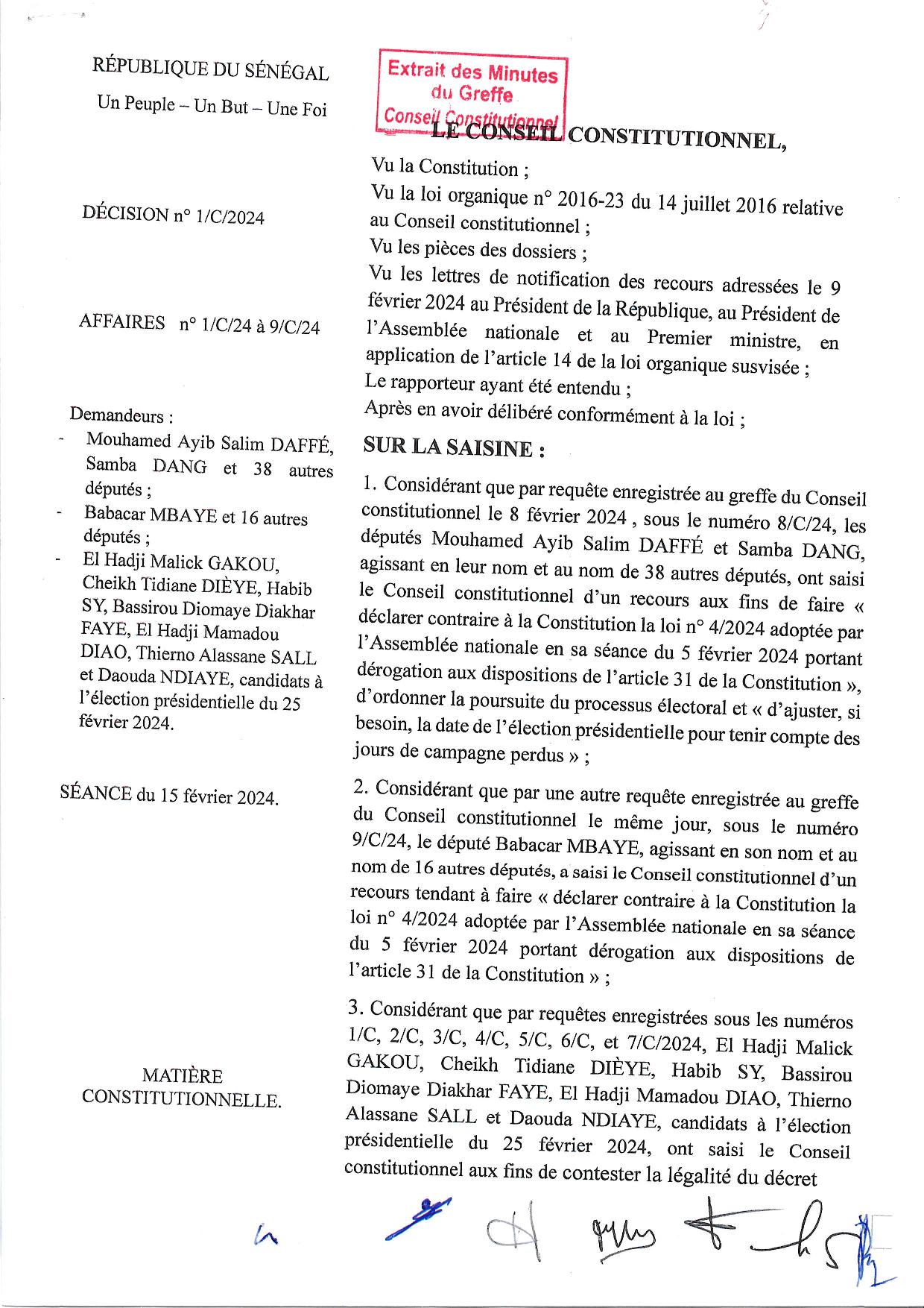 Le CC freine Macky : "Ni le Président de la République, ni le parlement ne peuvent reporter une élection présidentielle "