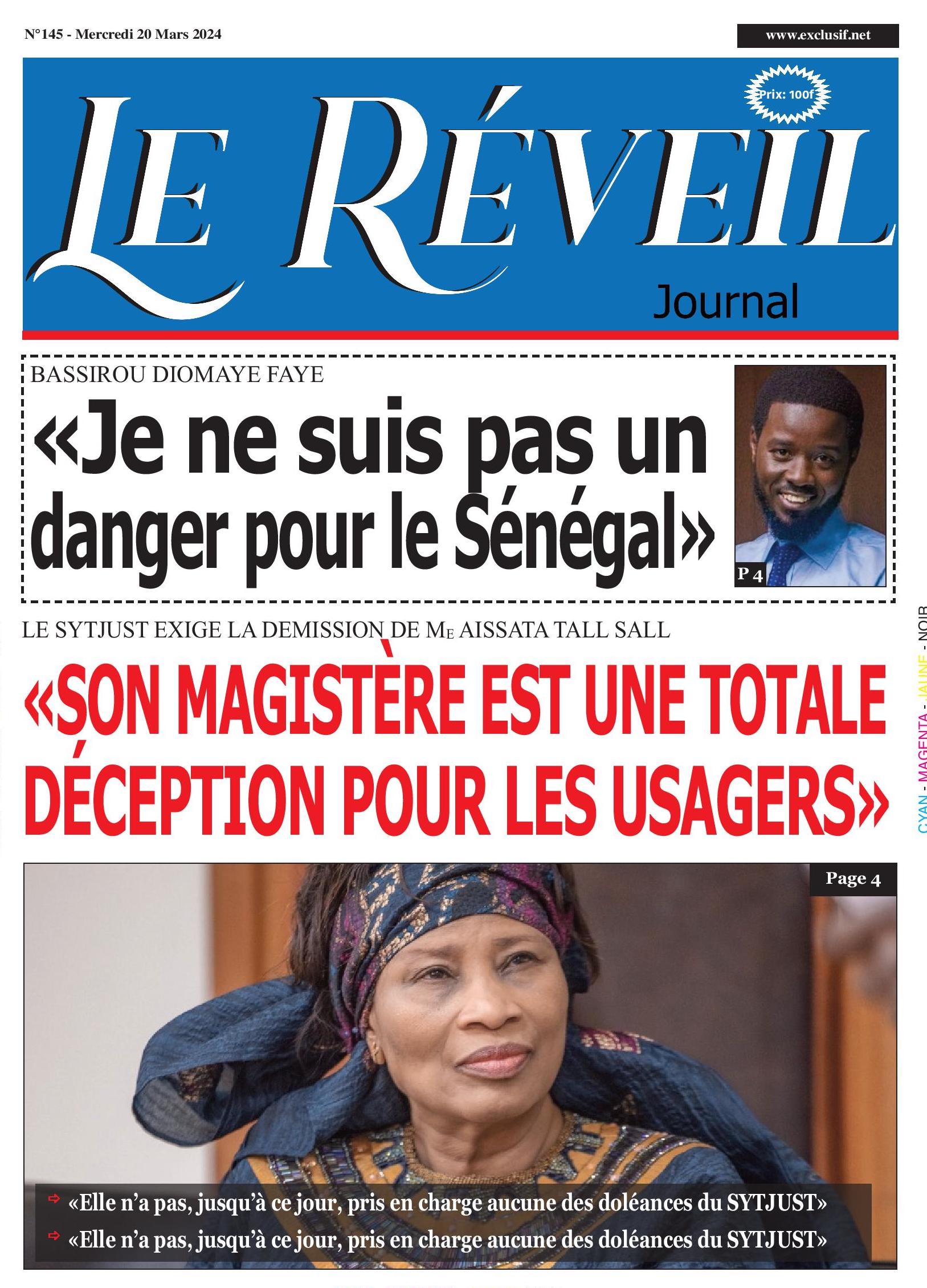 La Une du journal le Réveil du mercredi 20 mars 2024