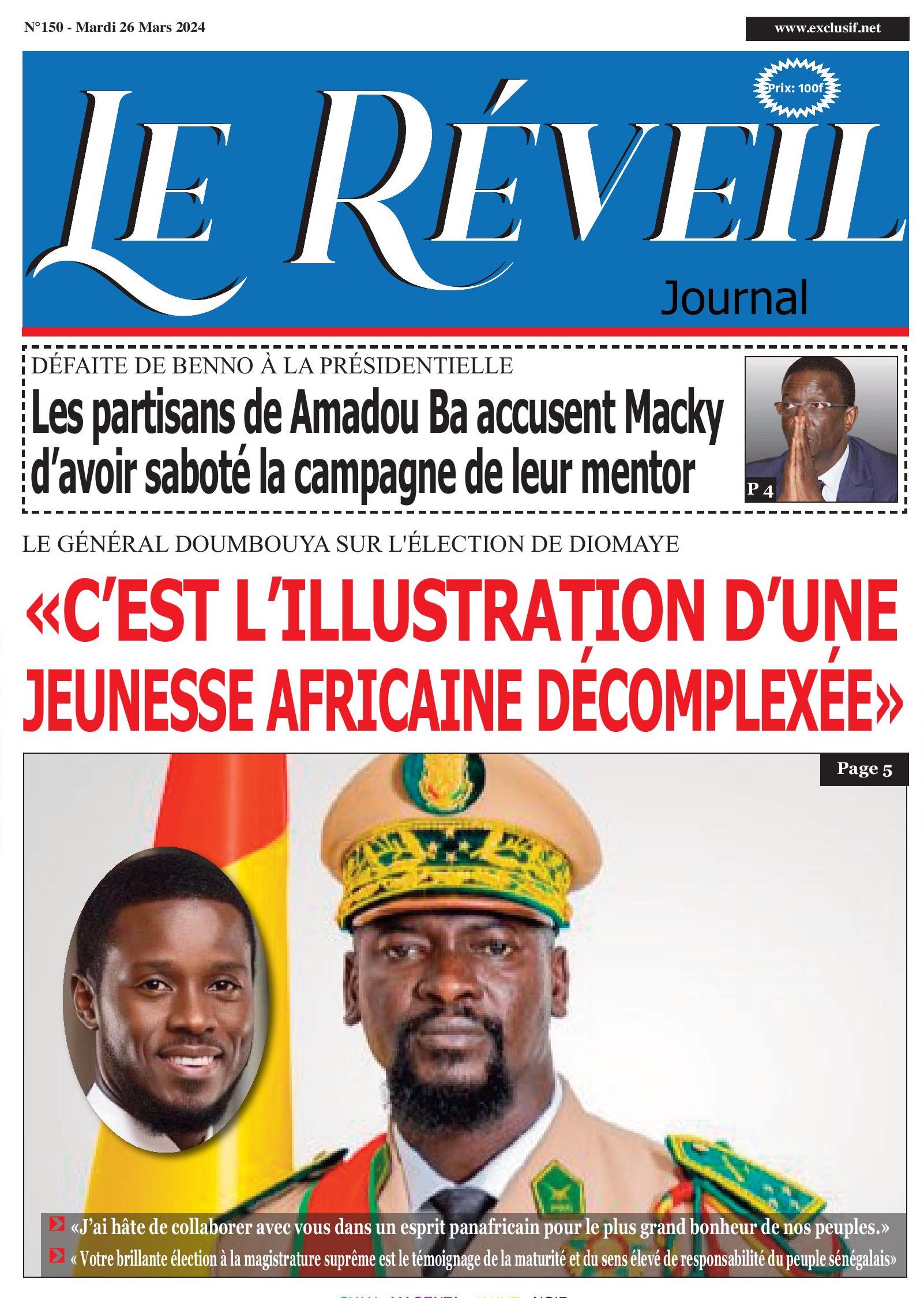 La Une du journal le Reveil du Mardi 26 mars 2024