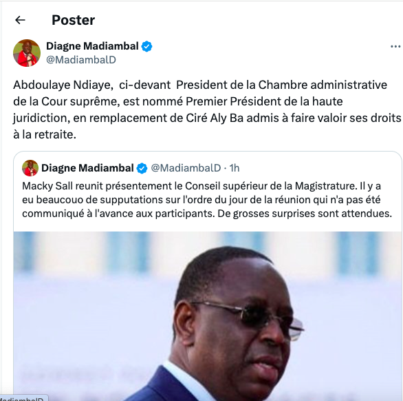 Cour Suprême : Ciré Aly BA remplacé par Abdoulaye Ndiaye 