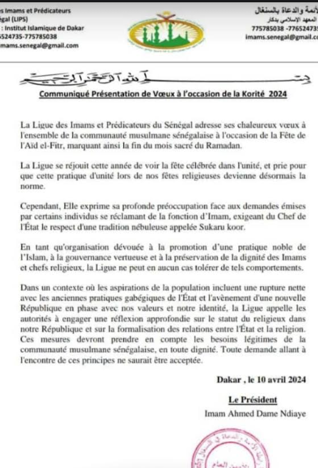 "Sukeurou koor" du Chef de l'Etat: La Ligue des Imams et Prédicateurs désavoue la démarche d'Oumar Diène