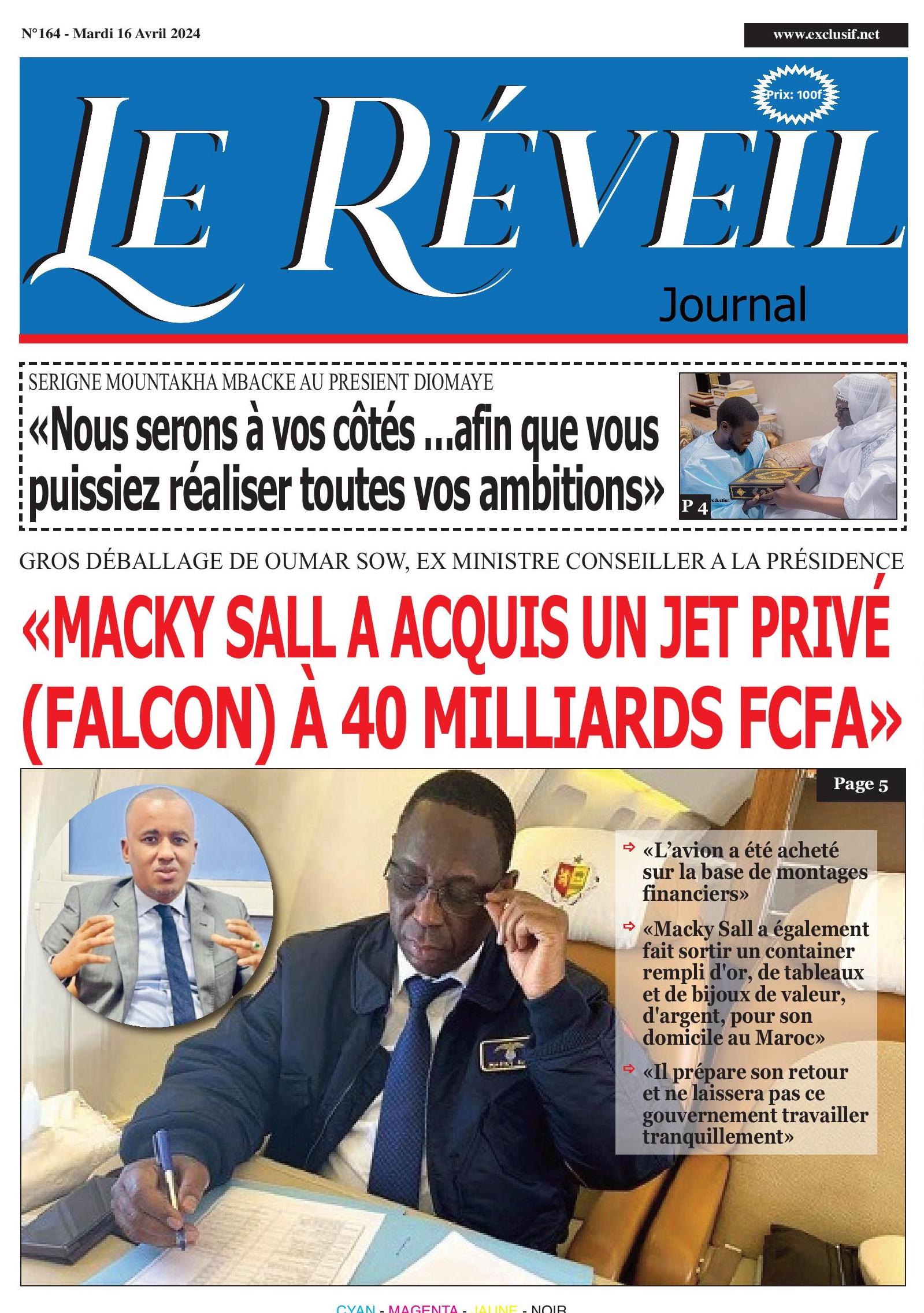 La Une du journal le réveil du Mardi 16 avril 2024