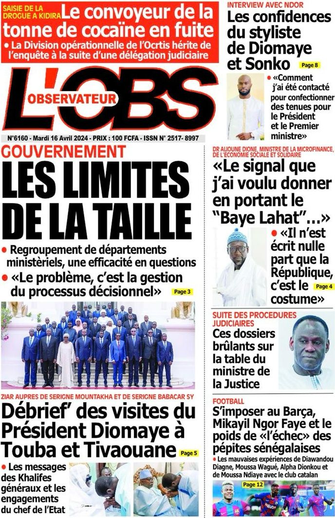 La Une du journal le réveil du Mardi 16 avril 2024