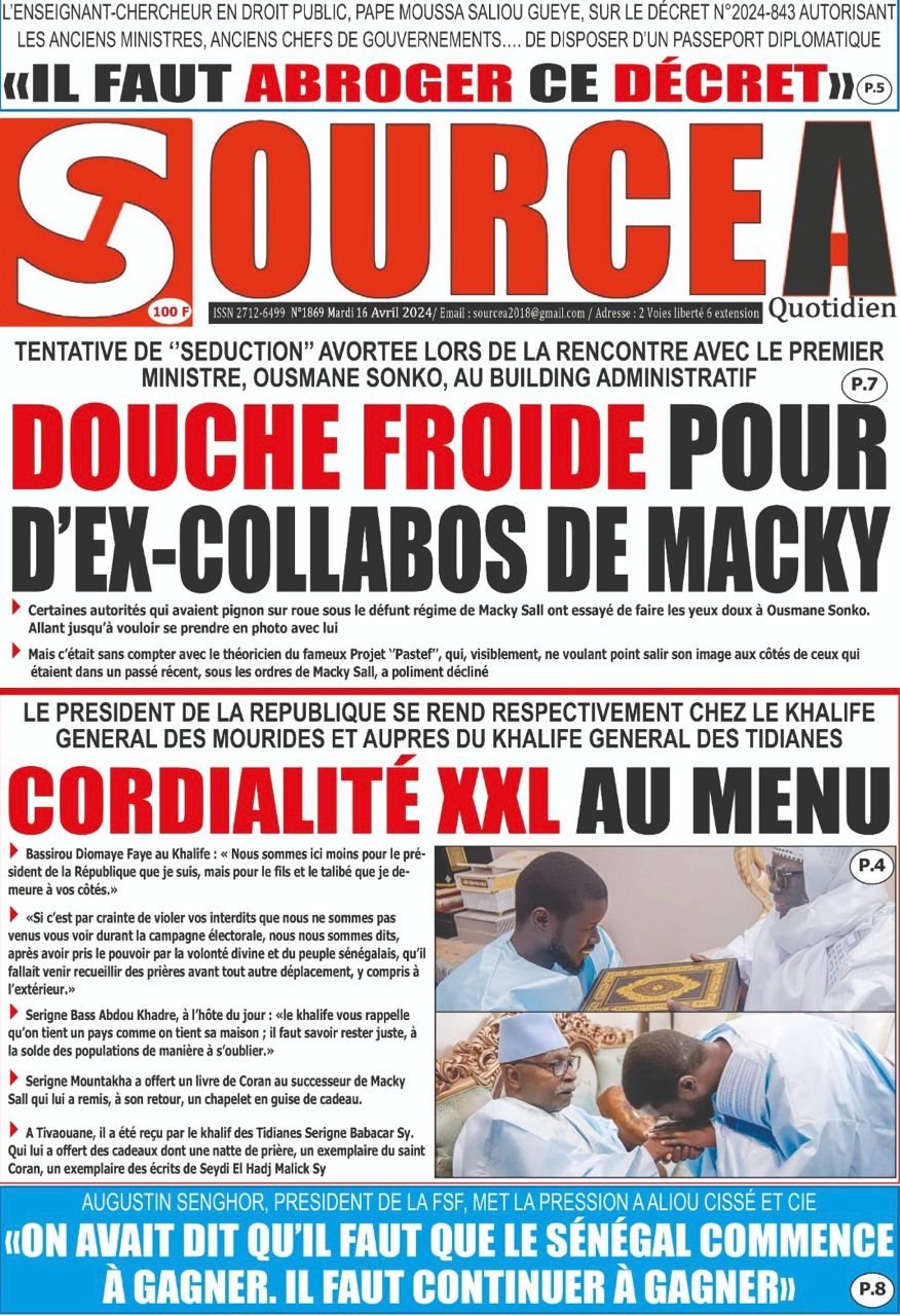 La Une du journal le réveil du Mardi 16 avril 2024