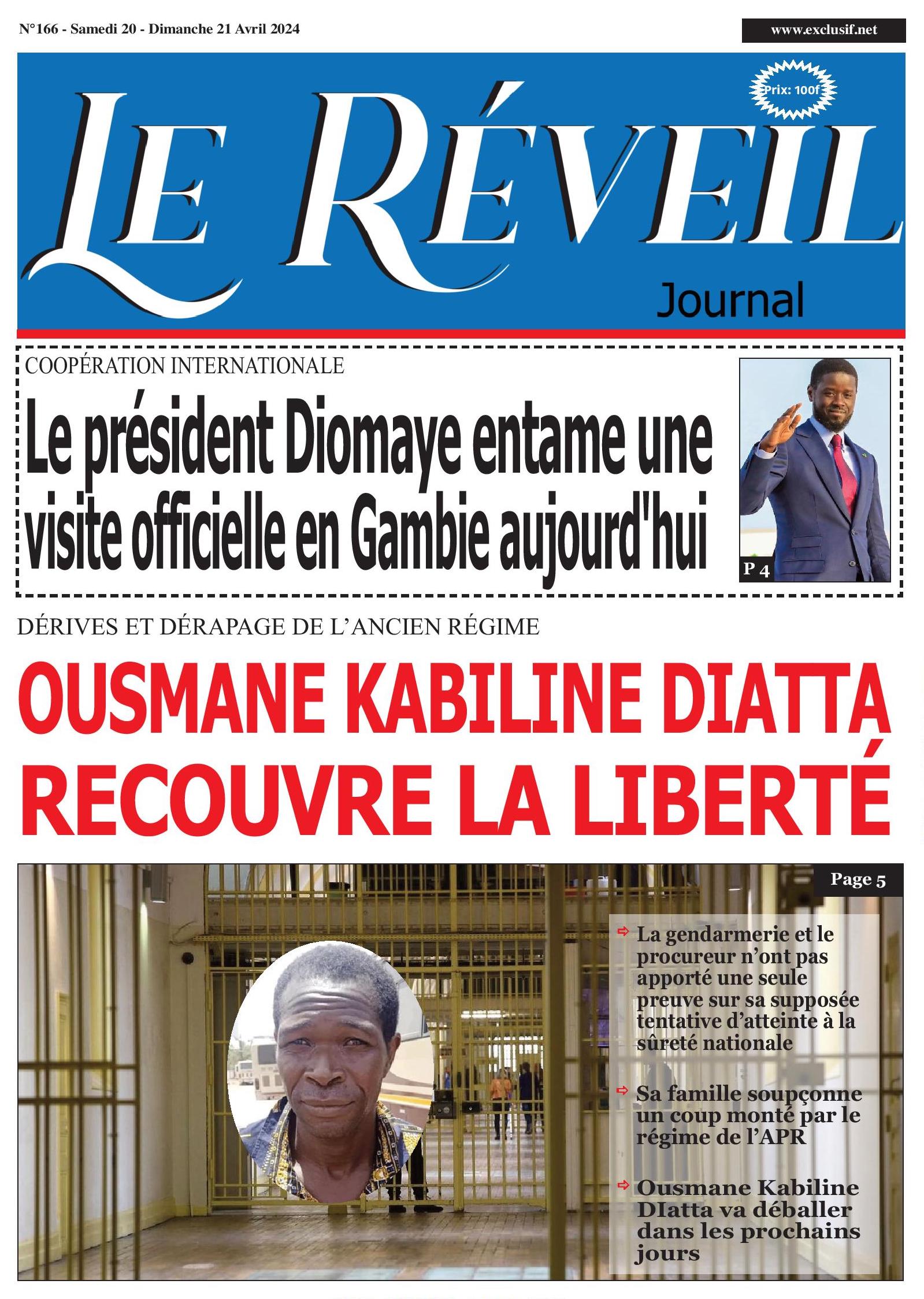 La UNE journal le Réveil du samedi 20 Avril 2024