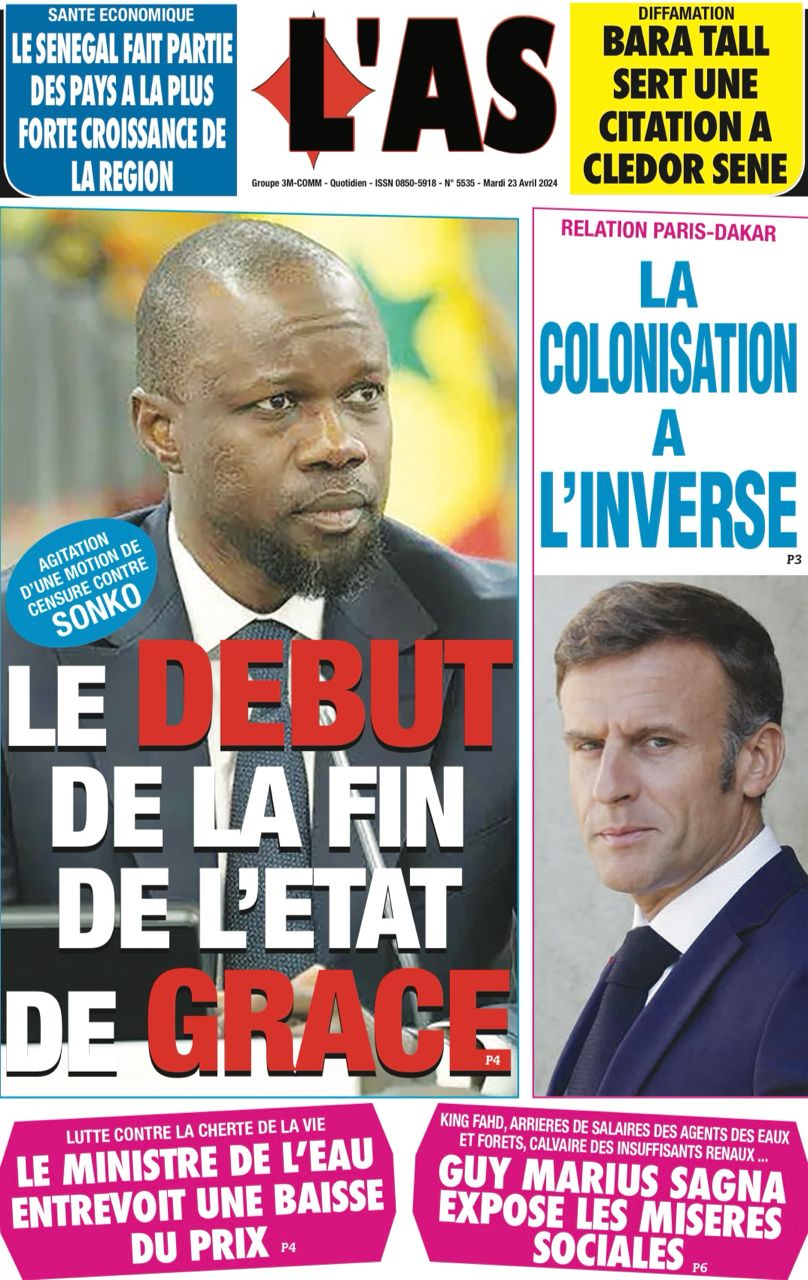 La Une du Journal le Réveil du Mardi 23 Avril 2024