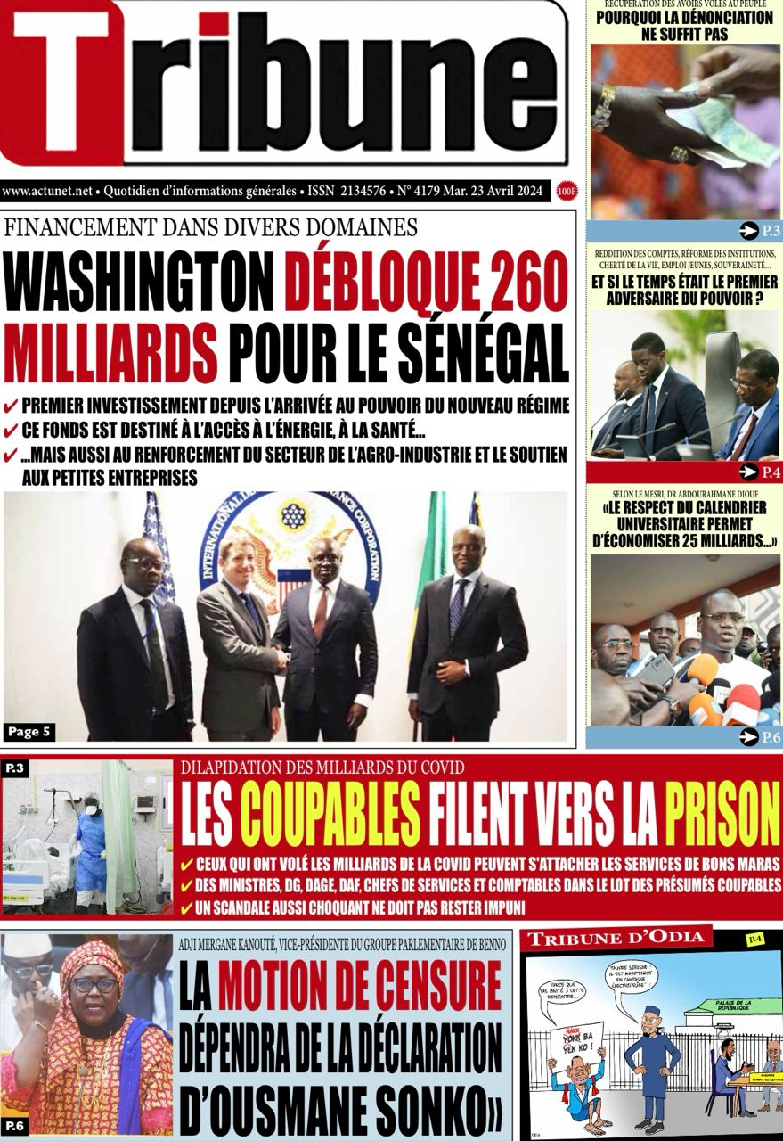 La Une du Journal le Réveil du Mardi 23 Avril 2024