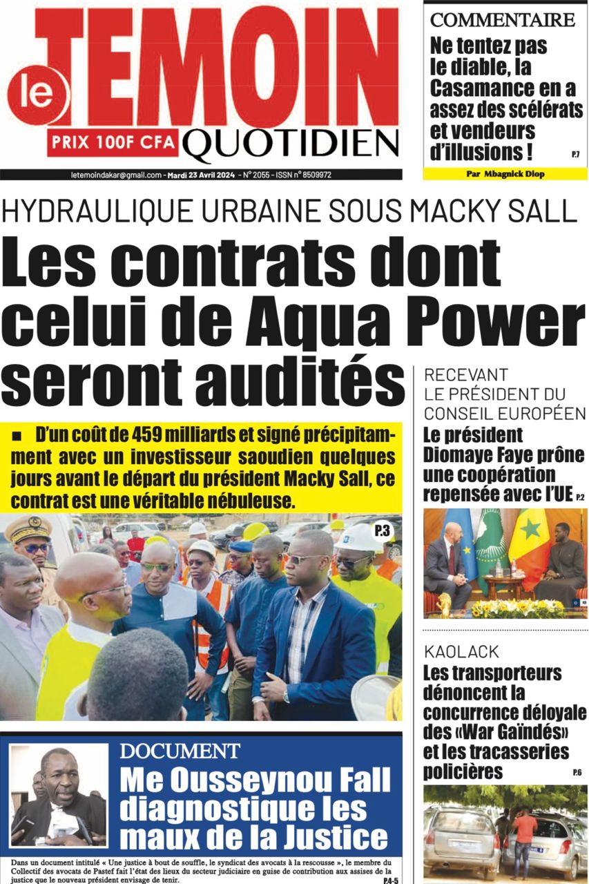 La Une du Journal le Réveil du Mardi 23 Avril 2024