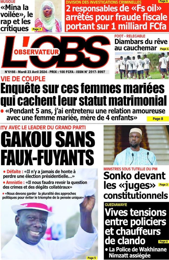 La Une du Journal le Réveil du Mardi 23 Avril 2024