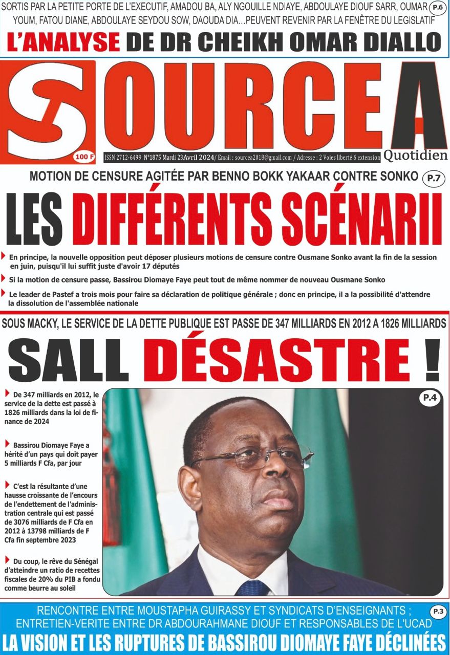 La Une du Journal le Réveil du Mardi 23 Avril 2024