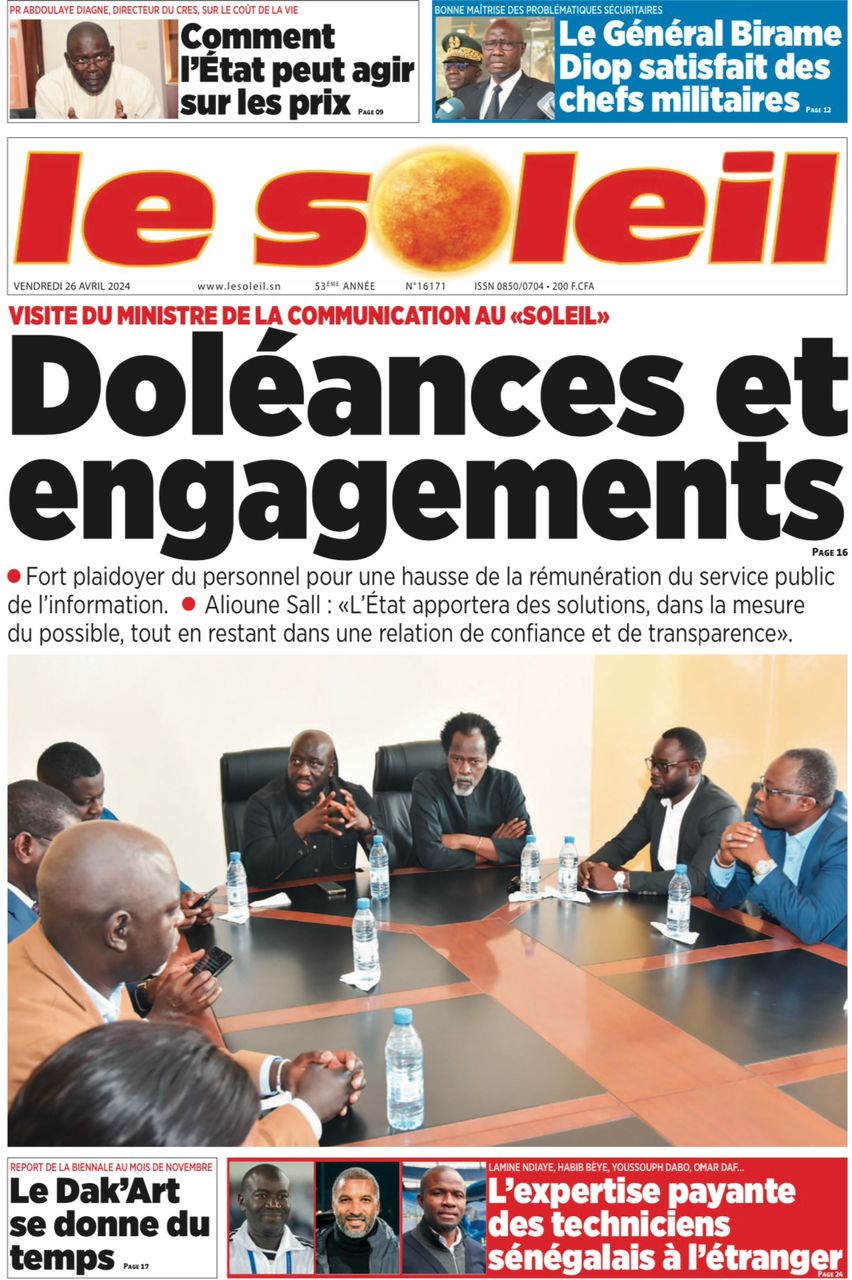 La Une du journal le réveil du vendredi 26 Avril 2024