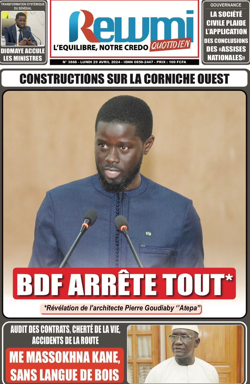 La Une du journal le réveil du Lundi 29 avril 2024