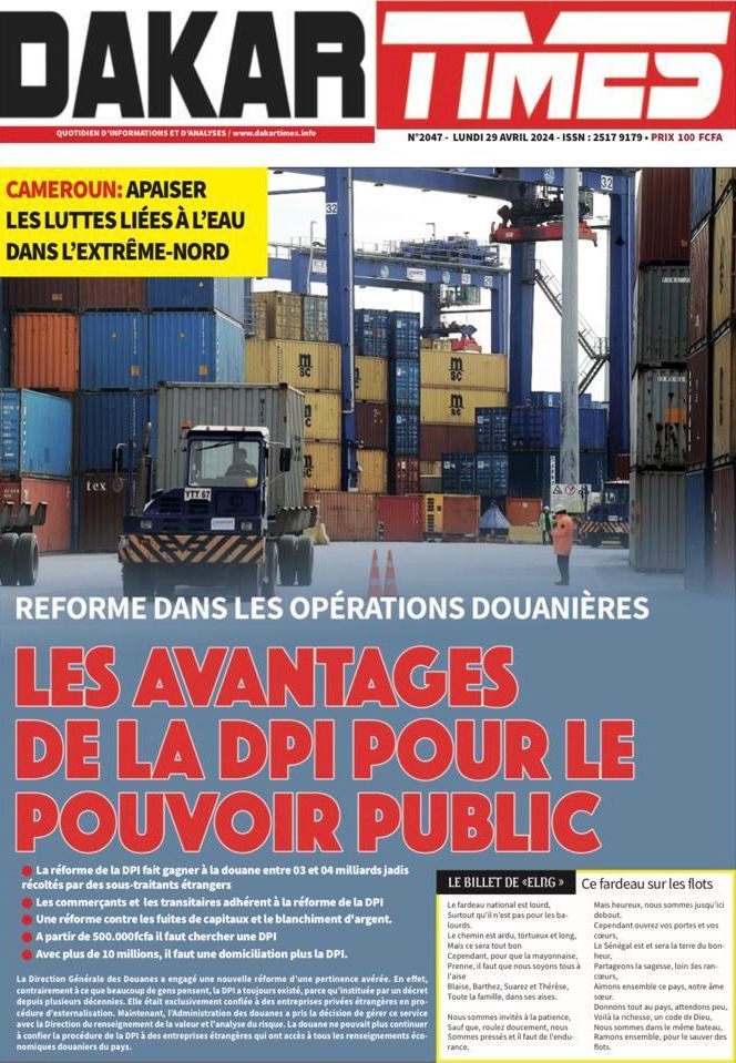 La Une du journal le réveil du Lundi 29 avril 2024