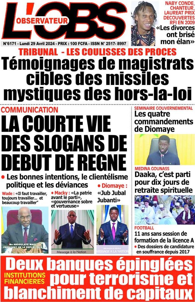 La Une du journal le réveil du Lundi 29 avril 2024