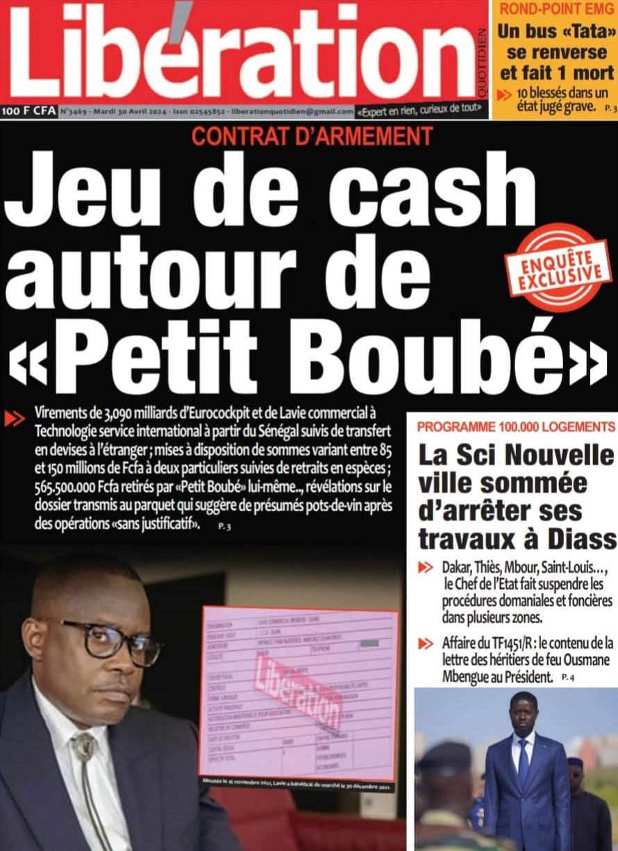 La Une du journal le réveil du Mardi 30 avril 2024