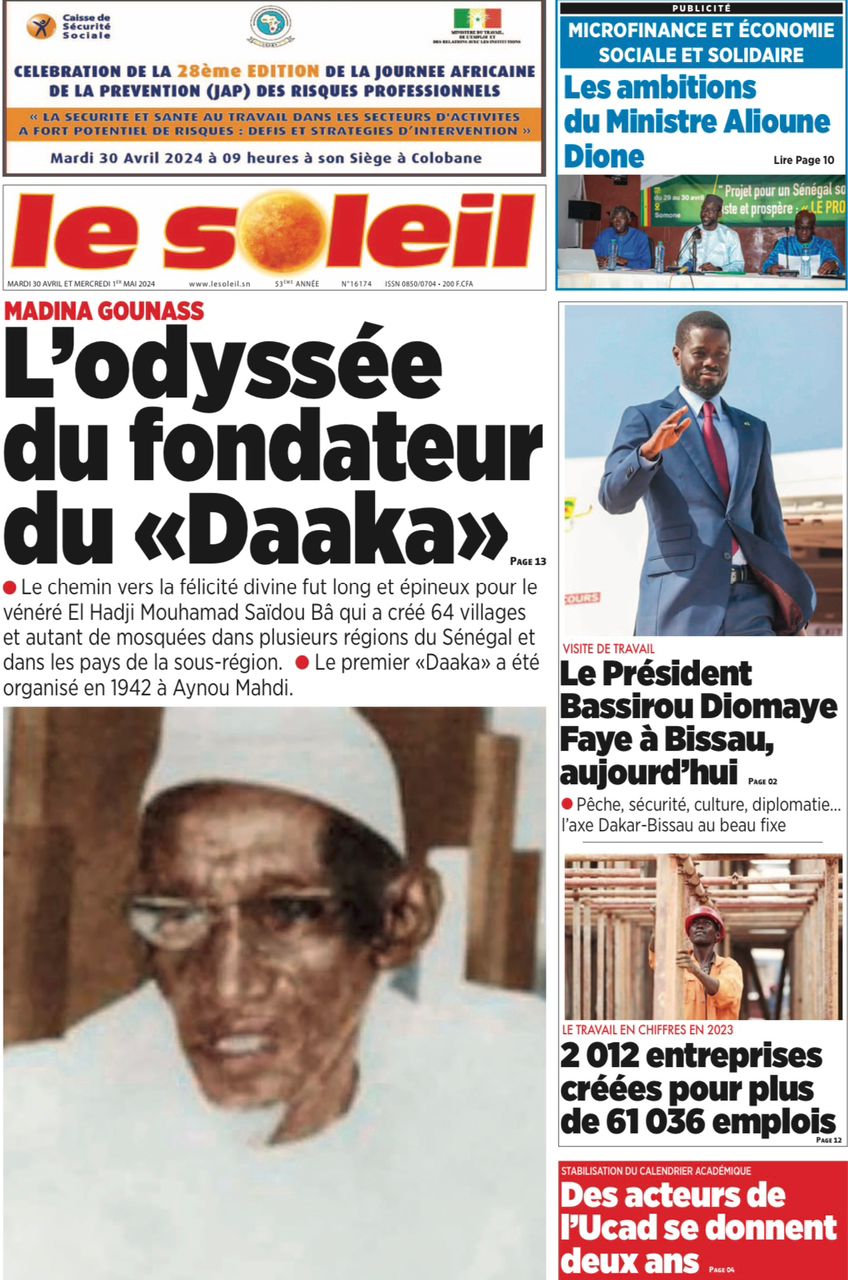 La Une du journal le réveil du Mardi 30 avril 2024