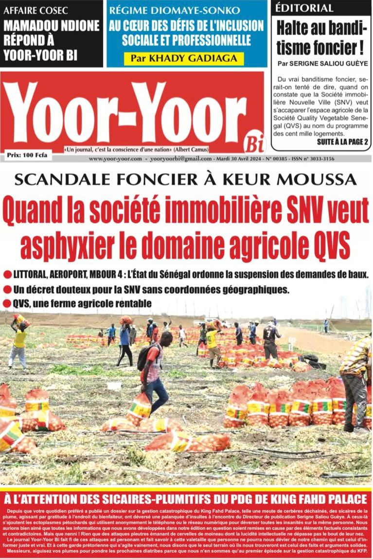 La Une du journal le réveil du Mardi 30 avril 2024