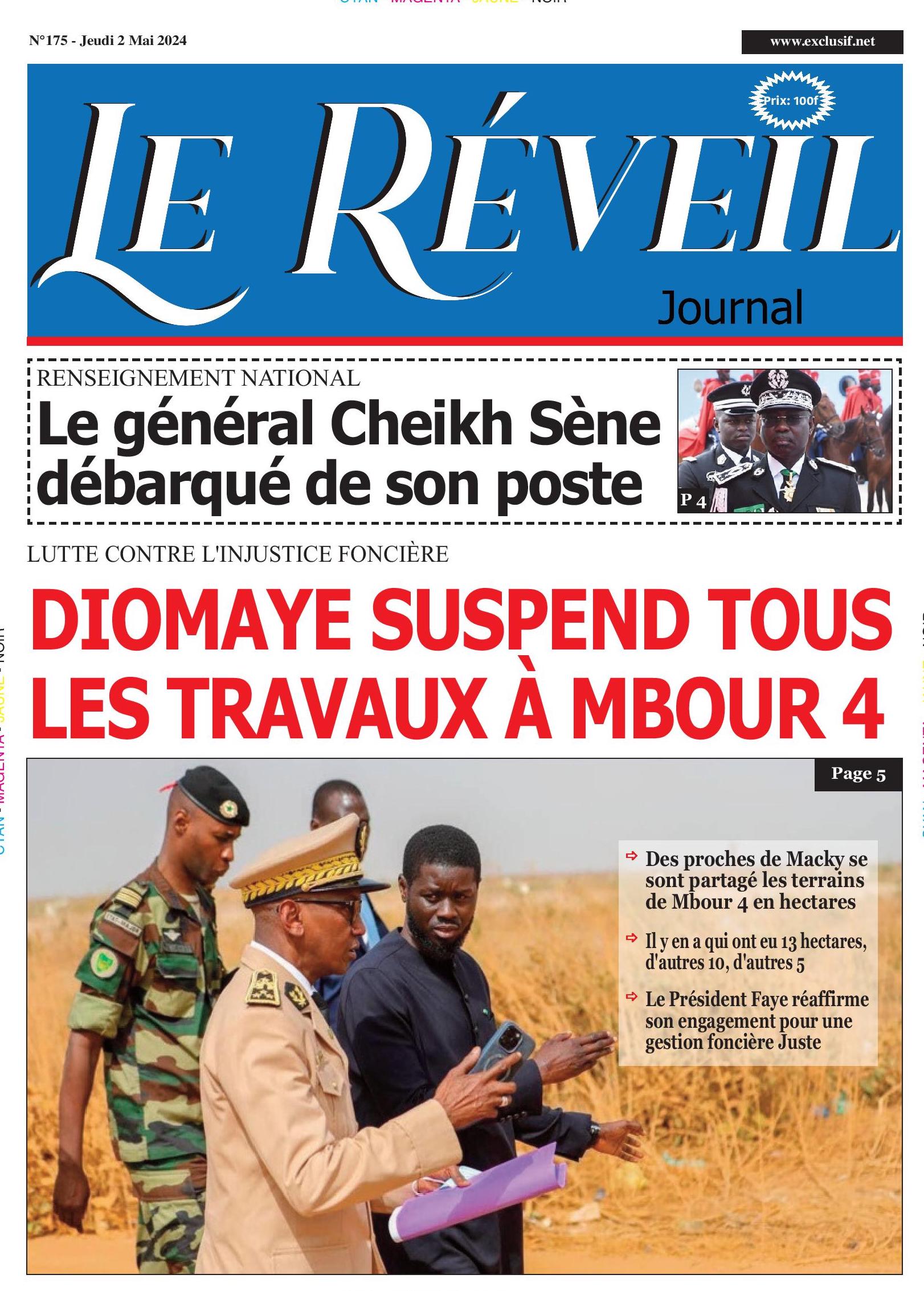 La Une du quotidien le Réveil du jeudi 02 mai 2024